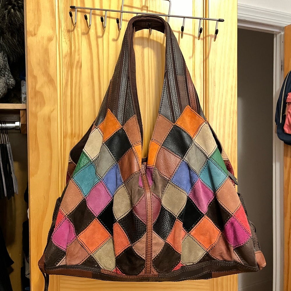 Rare Lucky Brand Multicolor Suede Patchwork Bag